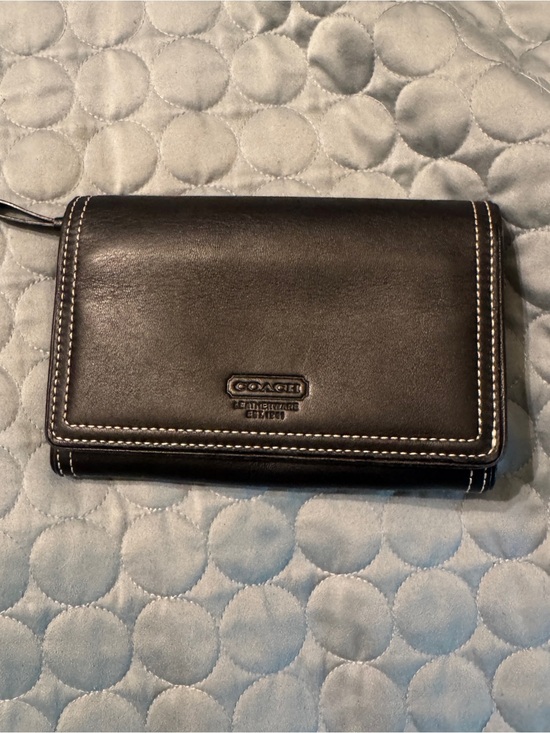 Coach Handbags - Coach Black Leather Wallet with White Contrast Stitching